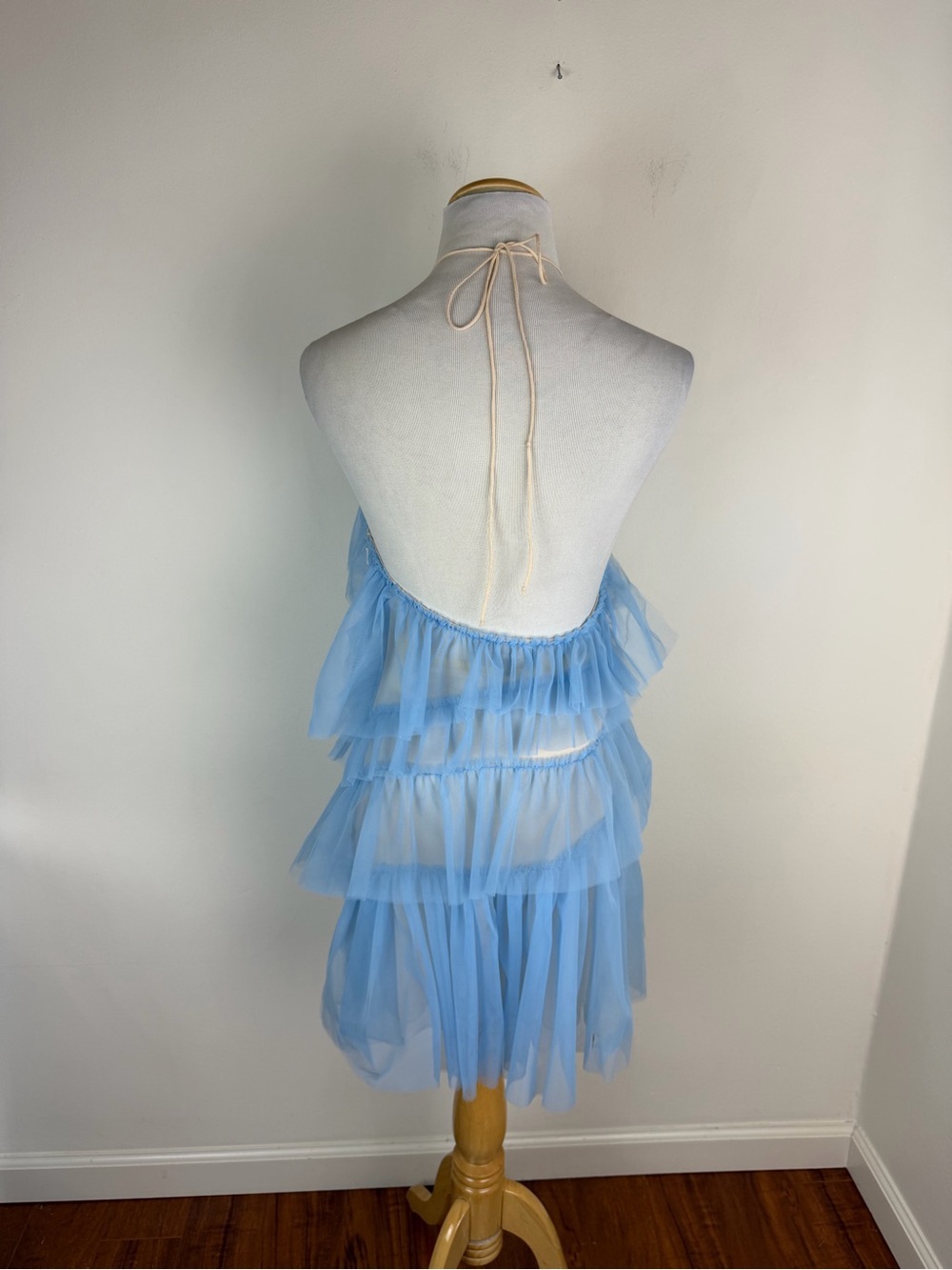 The Bar Lou Dress in Azure Ruffle Halter Blue size 2 - Picture 7 of 10